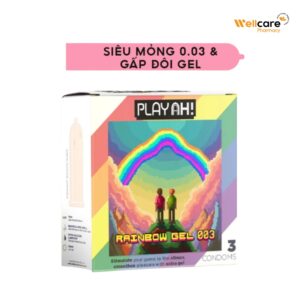 Bao Cao Su PlayAh RainBow Gel - Hộp 3 cái - Size 52mm.