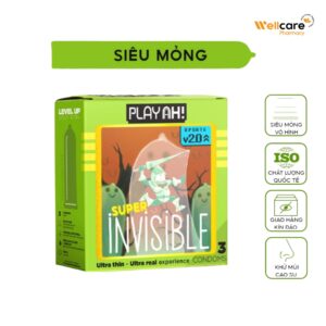 Bao Cao Su PlayAh Super Invisible - Hộp 3 cái - Size 52mm.